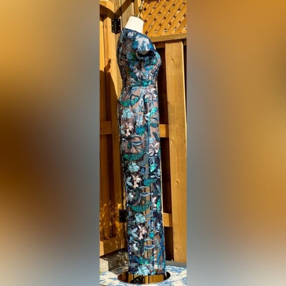 🆕BRONX & BANCO🧿NWOT Zinnia Side-Split Sequin Embroidered Gown, Navy, Sz XS US2 - Picture 12 of 14